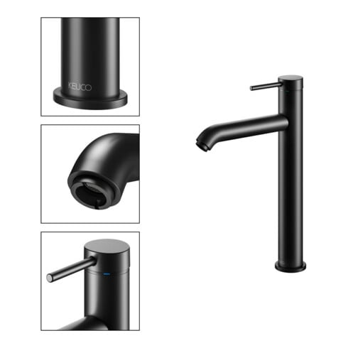 Keuco Mitigeur monocommande pour lavabo 210 IXMO 59510 sans tirette, rosace droite/gauche noire