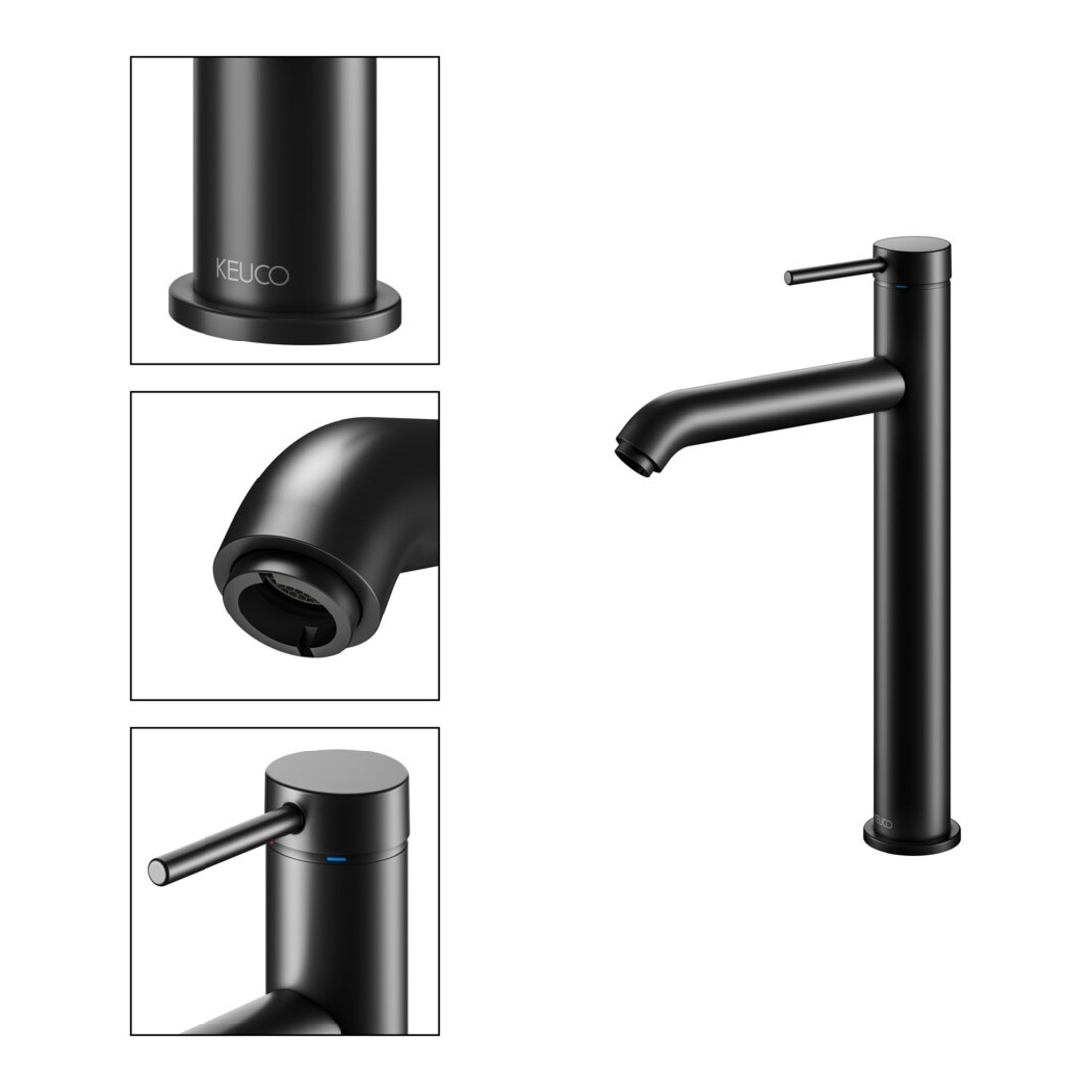 Keuco Mitigeur monocommande pour lavabo 210 IXMO 59510 sans tirette, rosace droite/gauche noire