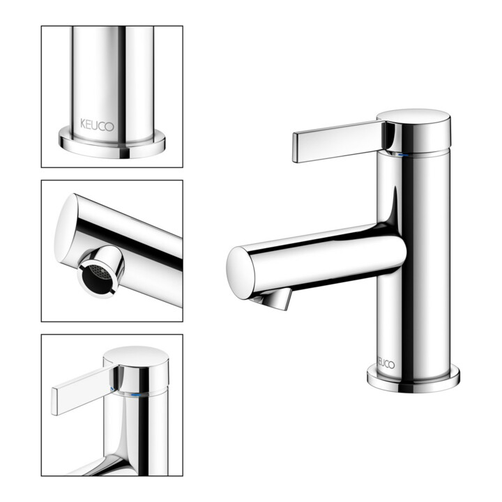 Keuco Mitigeur monocommande pour lavabo 60 IXMO 59504 Pure, rosace chromée droite/gauche