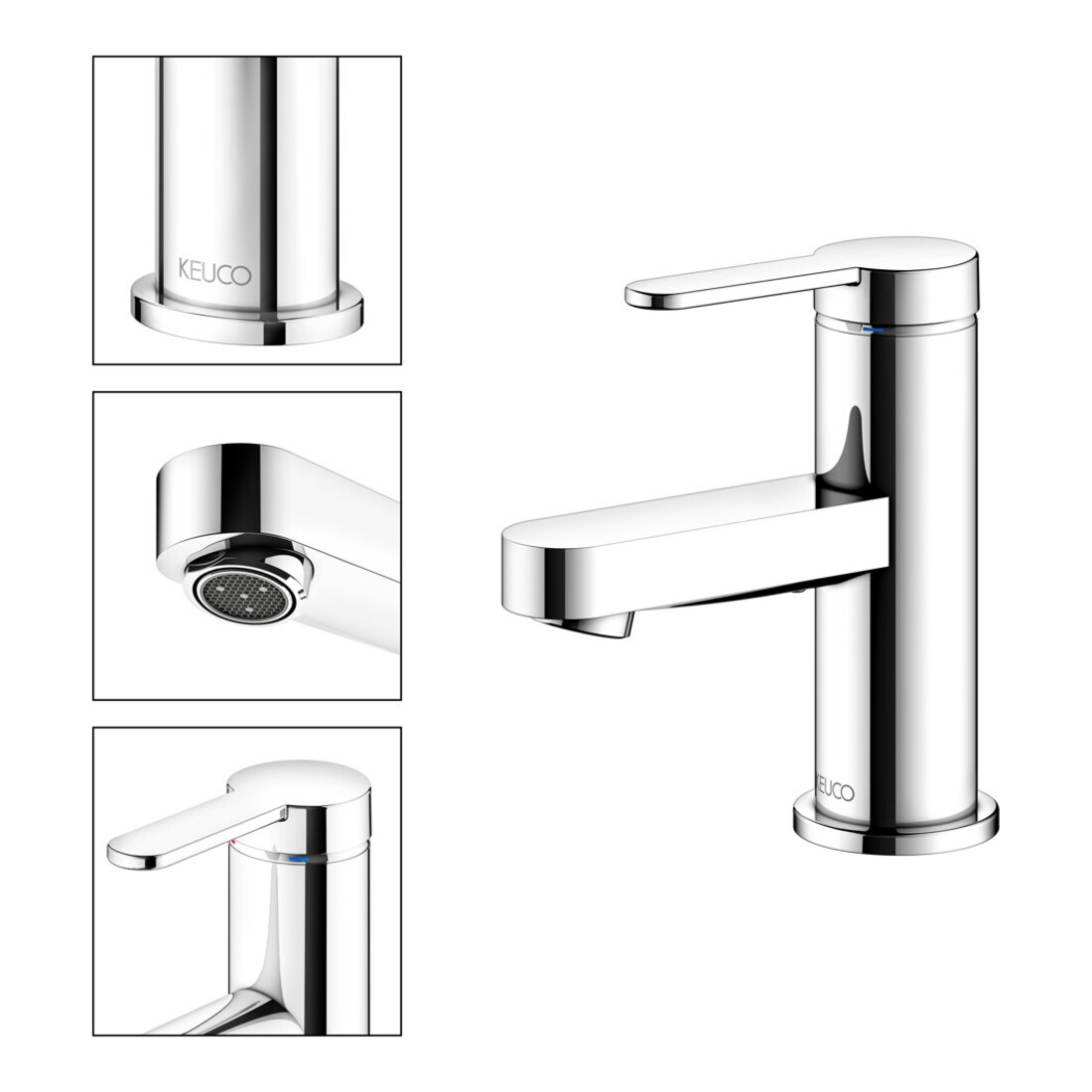 Keuco Mitigeur monocommande pour lavabo 60 IXMO 59504 sans tirette, plat, rosace droite/gauche chromé