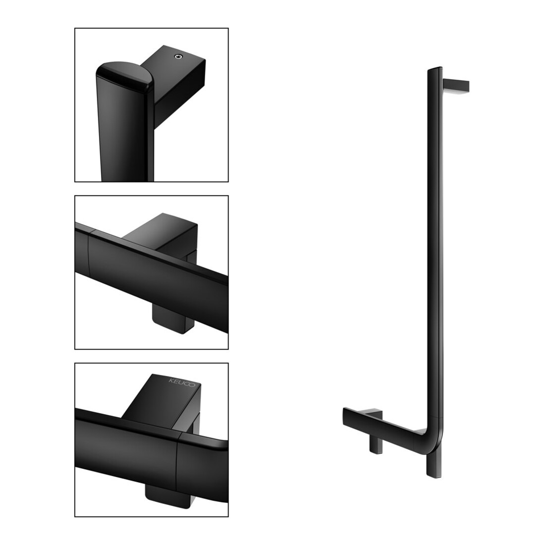 Keuco Poignée d'angle AXESS 90°, gauche, chromée, 381x851mm, noir mat