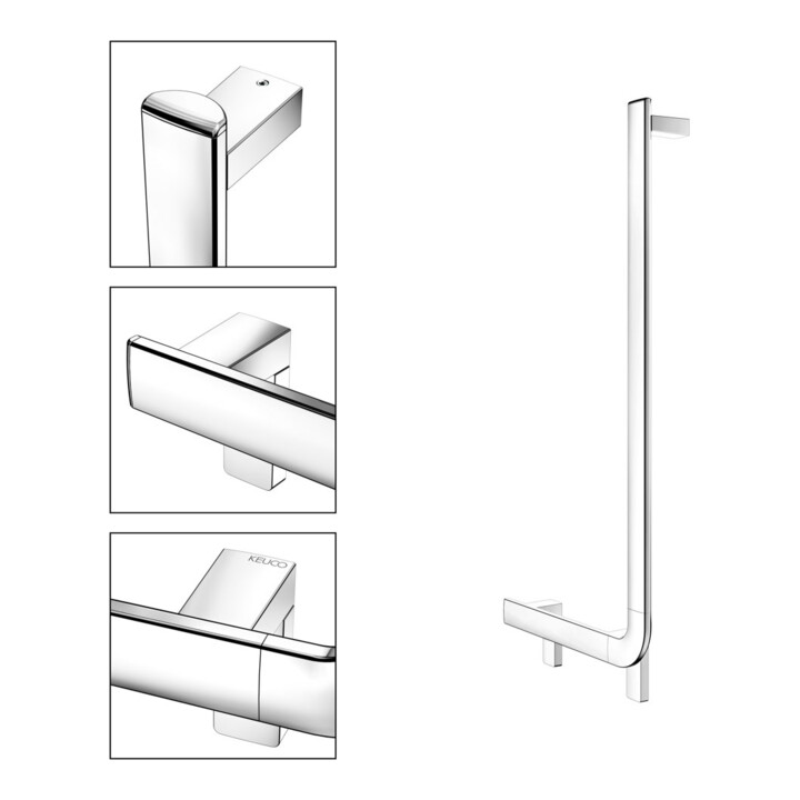 Keuco Poignée d’angle AXESS 90G, gauche AF, chromé, 381x851mm, chromé