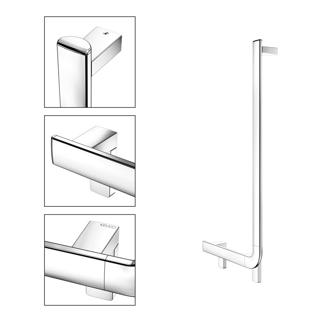 Keuco Poignée d’angle AXESS 90G, gauche AF, chromé, 381x851mm, chromé