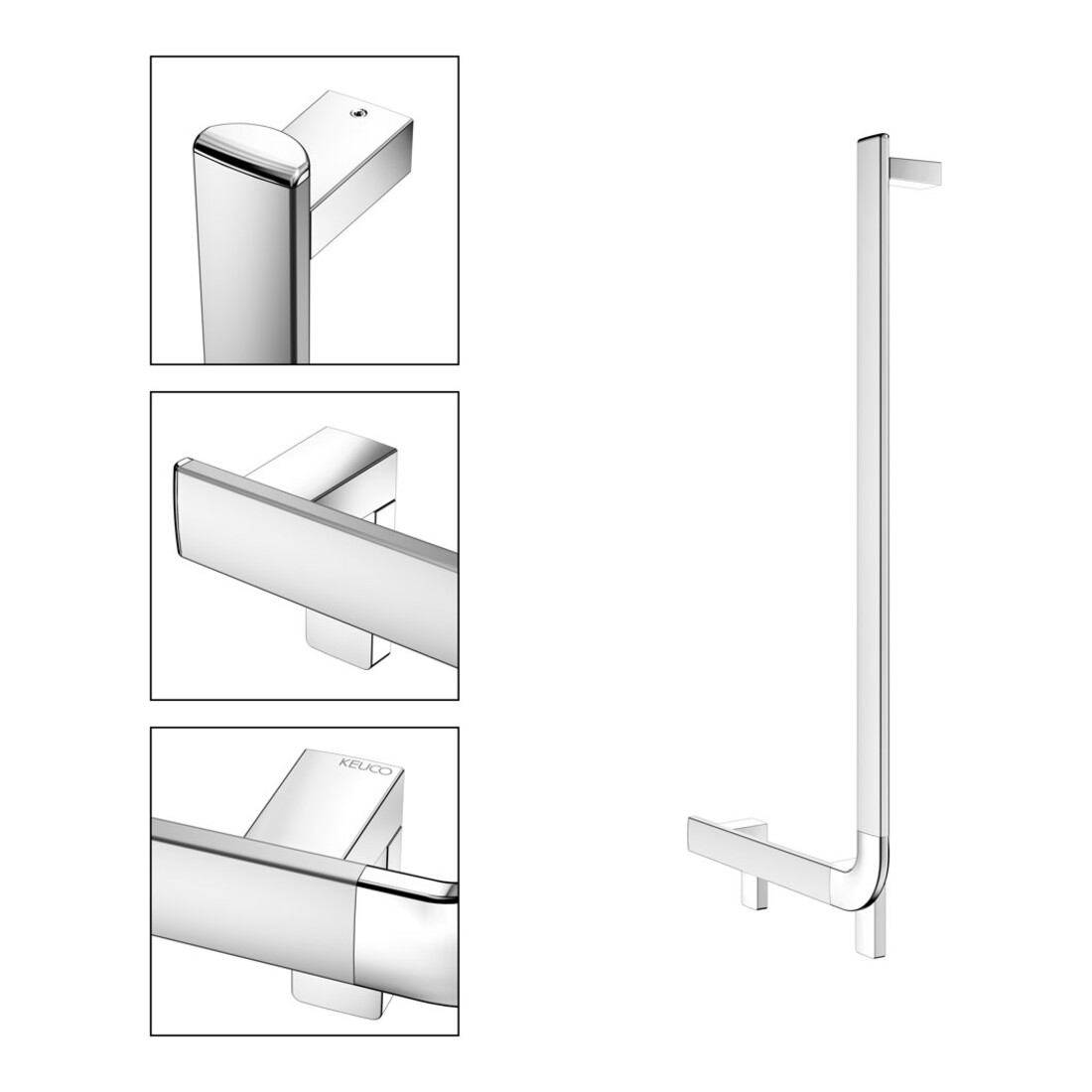 Keuco Poignée d'angle AXESS 90G, gauche AF, vc, 381x851mm, AL si-elox/vc