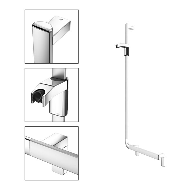 Keuco Poignée d'angle AXESS AL si-el/vc, 90°, avec barre de douche, version gauche