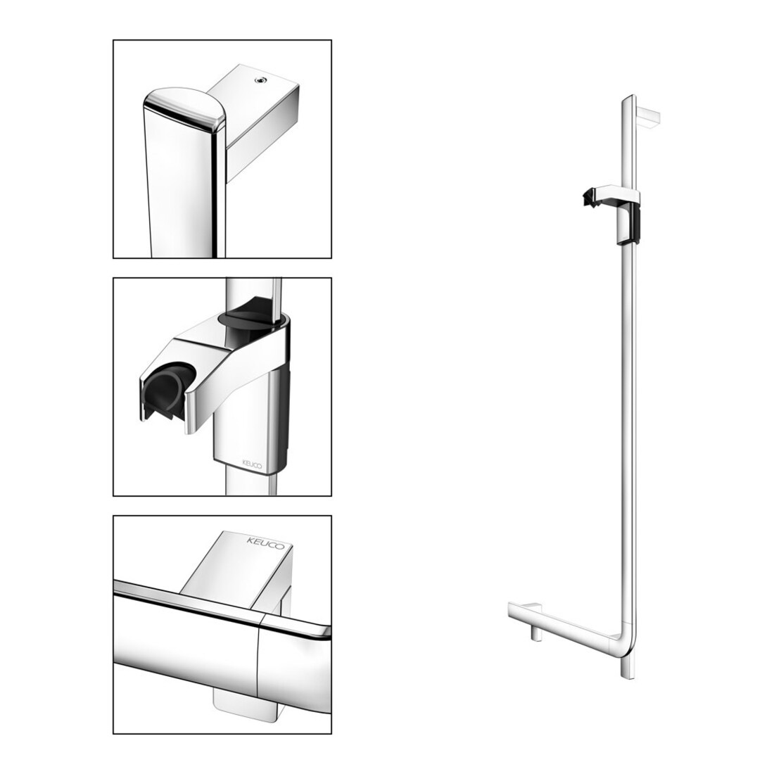 Keuco Poignée d'angle AXESS chromée, 90°, avec barre de douche, version droite