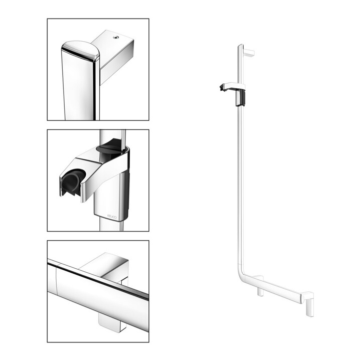 Keuco Poignée d'angle AXESS chromée, 90°, avec barre de douche, version gauche