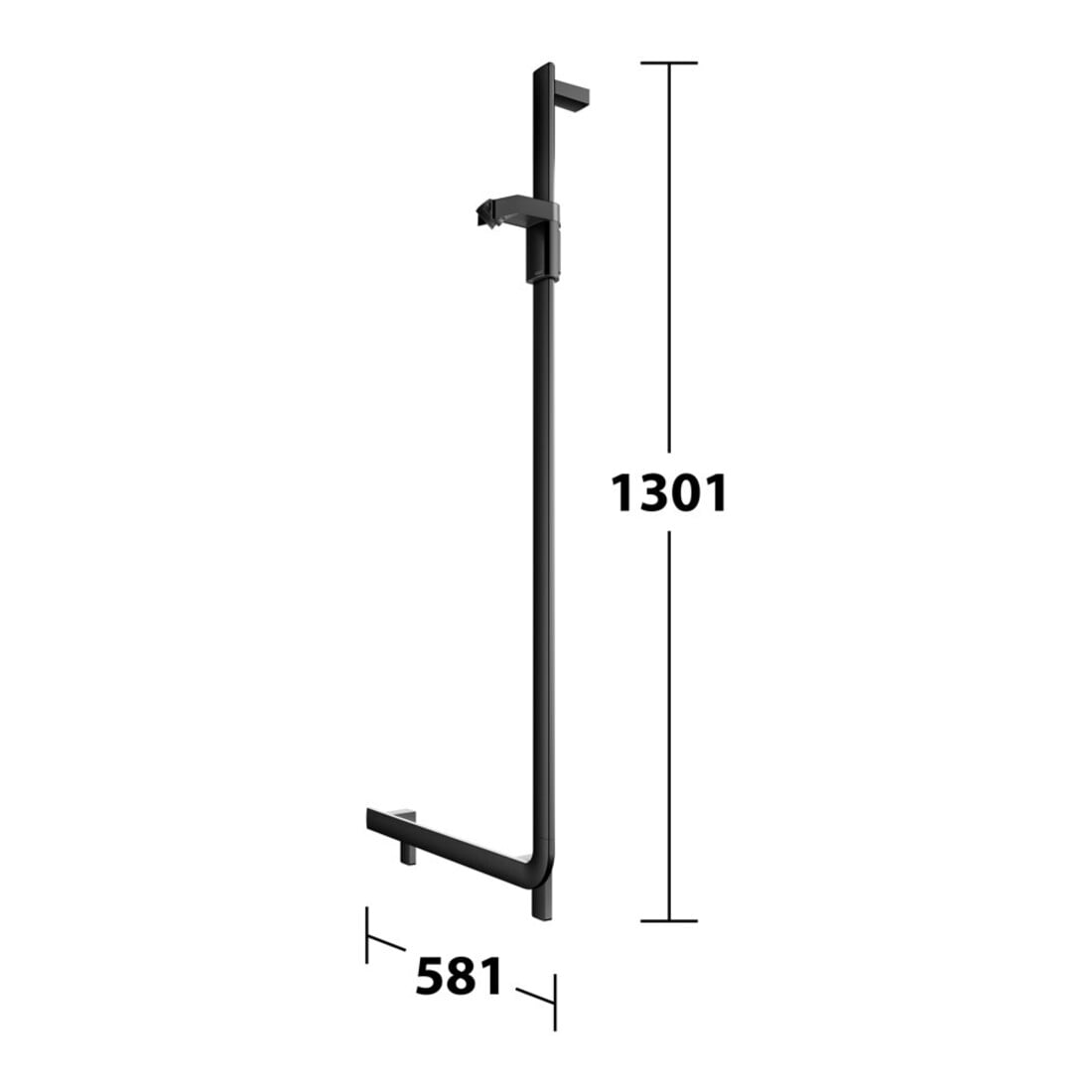 Keuco Poignée d'angle AXESS noir mat, 90°, avec barre de douche, version droite