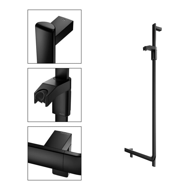 Keuco Poignée d'angle AXESS noir mat, 90°, avec barre de douche, version droite