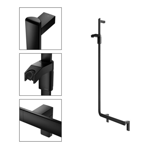 Keuco Poignée d'angle AXESS noir mat, 90°, avec barre de douche, version gauche