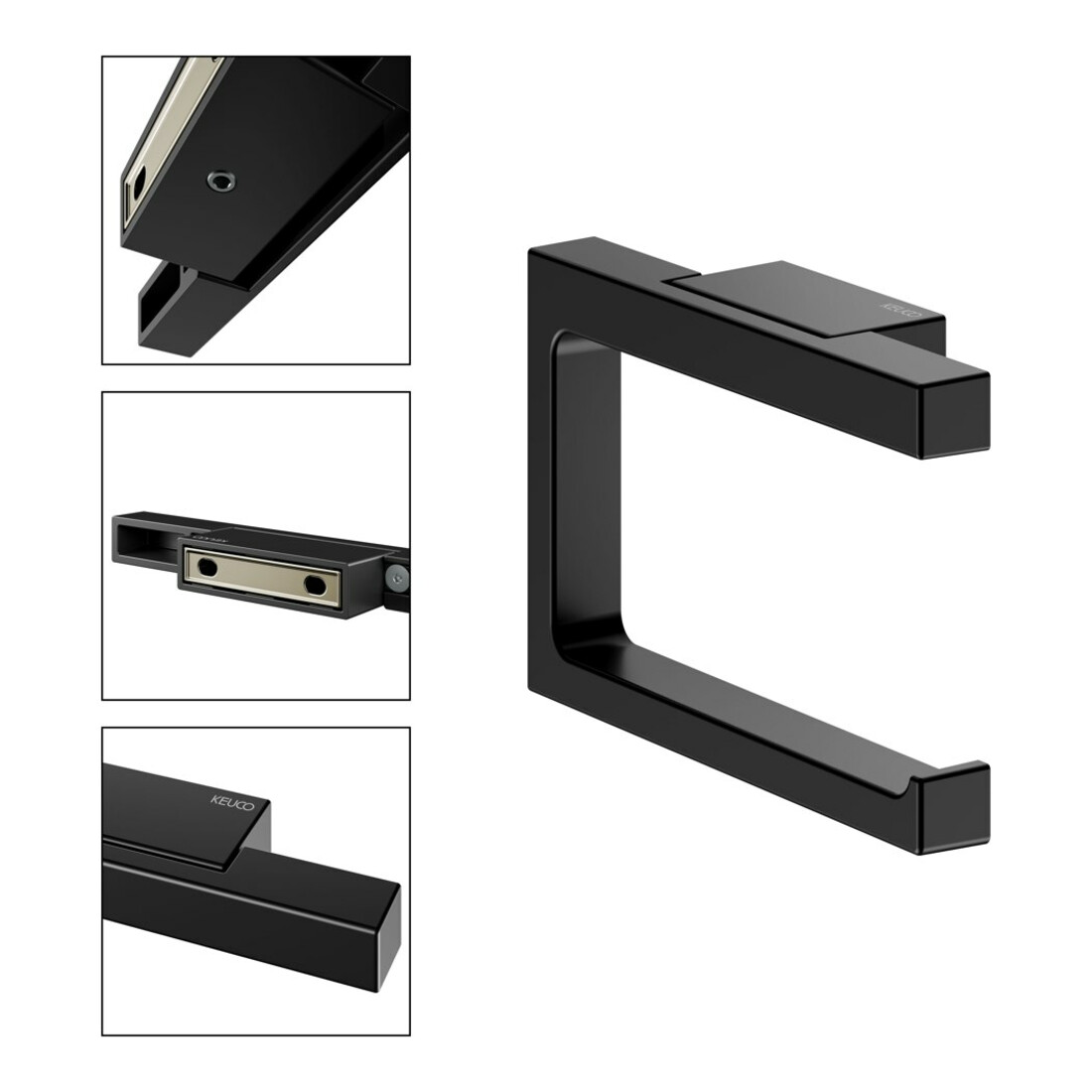 Keuco Porte-papier toilette Edition 11 noir mat, ouvert, pour largeur de rouleau 100/120 mm