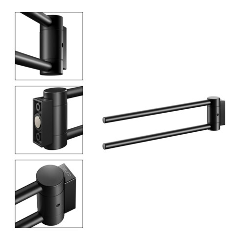 Keuco Porte-serviettes Plan 2 pcs, 300 mm, pivotant, noir
