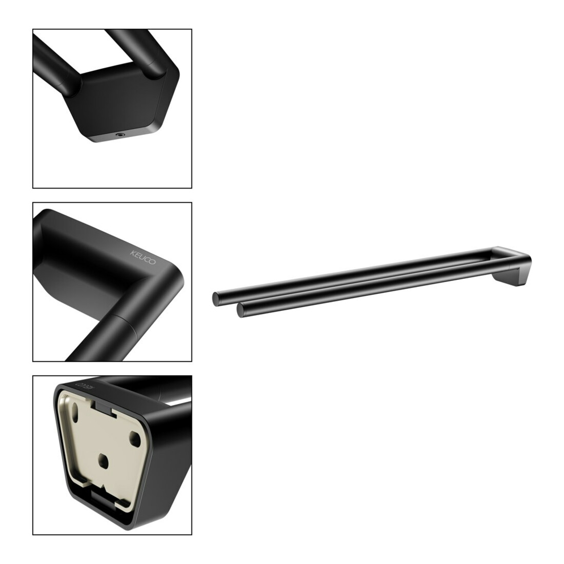 Keuco Porte-serviettes REVA Ext. 450 mm, 2 pcs, fixe, noir mat