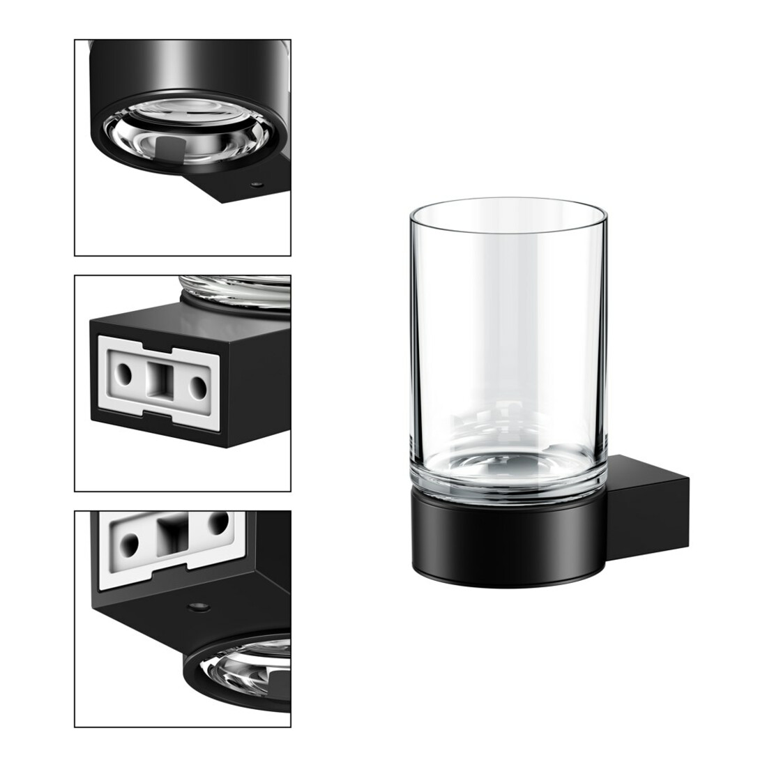 Keuco Porte-verre Plan noir, avec verre en cristal véritable