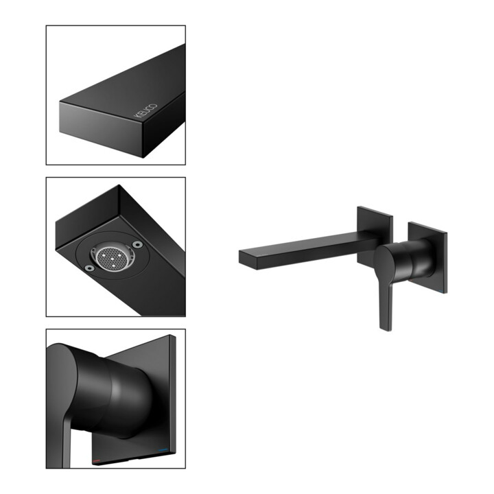 Keuco Robinet mural 2 trous pour lavabo Edition 11 UP, sans garniture, bec 165 mm, noir mat
