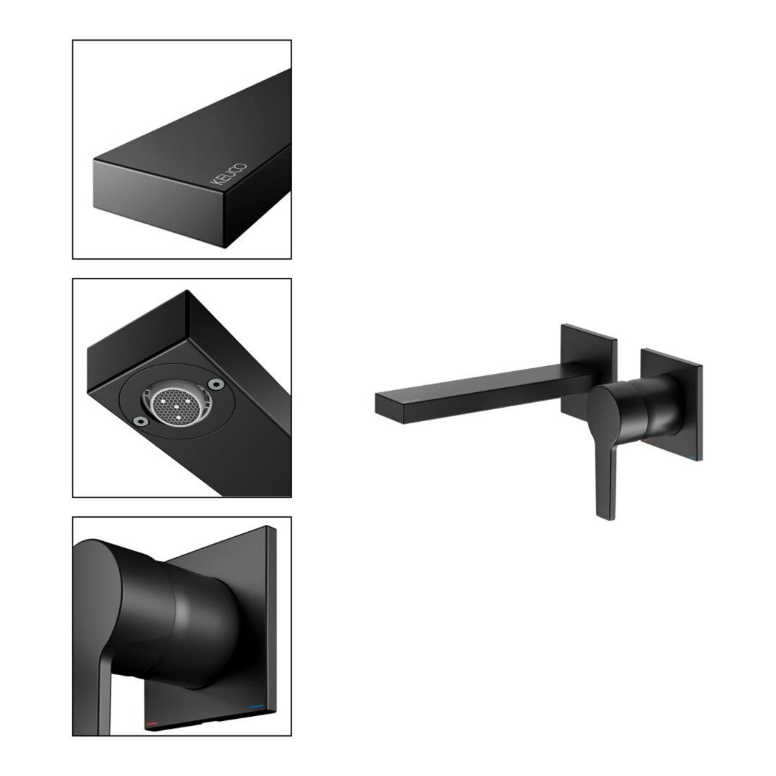 Keuco Robinet mural 2 trous pour lavabo Edition 11 UP, sans garniture, bec 165 mm, noir mat
