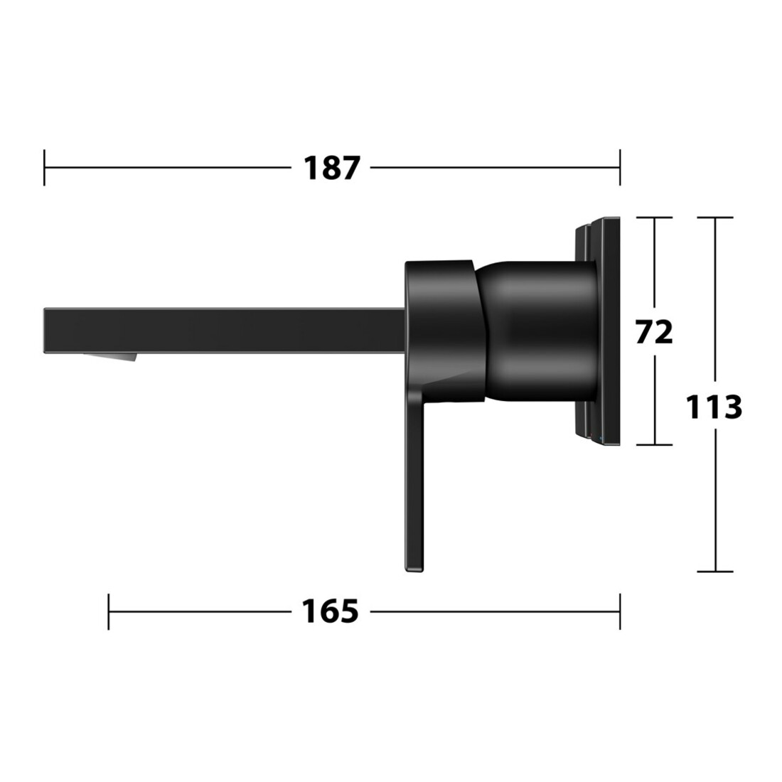 Keuco Robinet mural 2 trous pour lavabo Edition 11 UP, sans garniture, bec 165 mm, noir mat