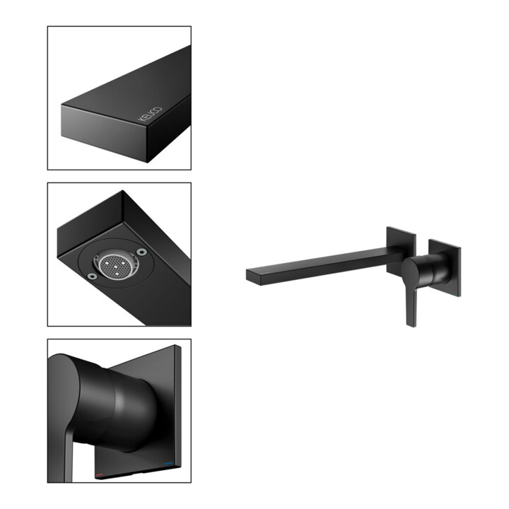 Keuco Robinet mural lavabo 2 trous Edition 11 UP, sans garniture, bec 243 mm, noir mat