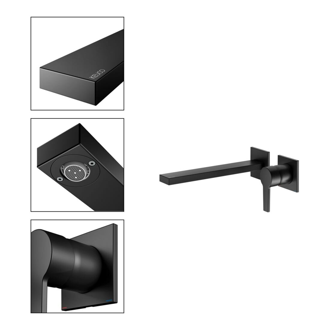 Keuco Robinet mural lavabo 2 trous Edition 11 UP, sans garniture, bec 243 mm, noir mat