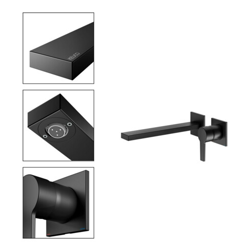 Keuco Robinet mural lavabo 2 trous Edition 11 UP, sans garniture, bec 243 mm, noir mat