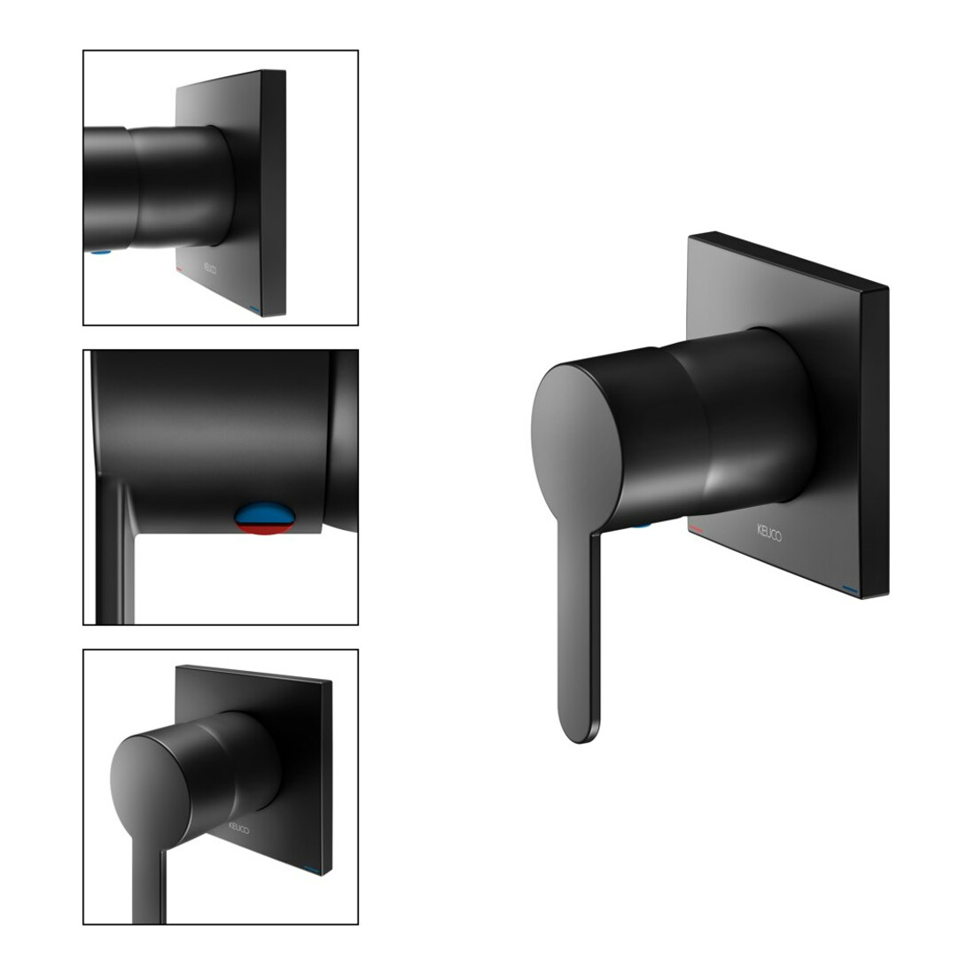 Keuco Set de montage prêt IXMO Flat Mitigeur monocommande encastré, carré, noir mat