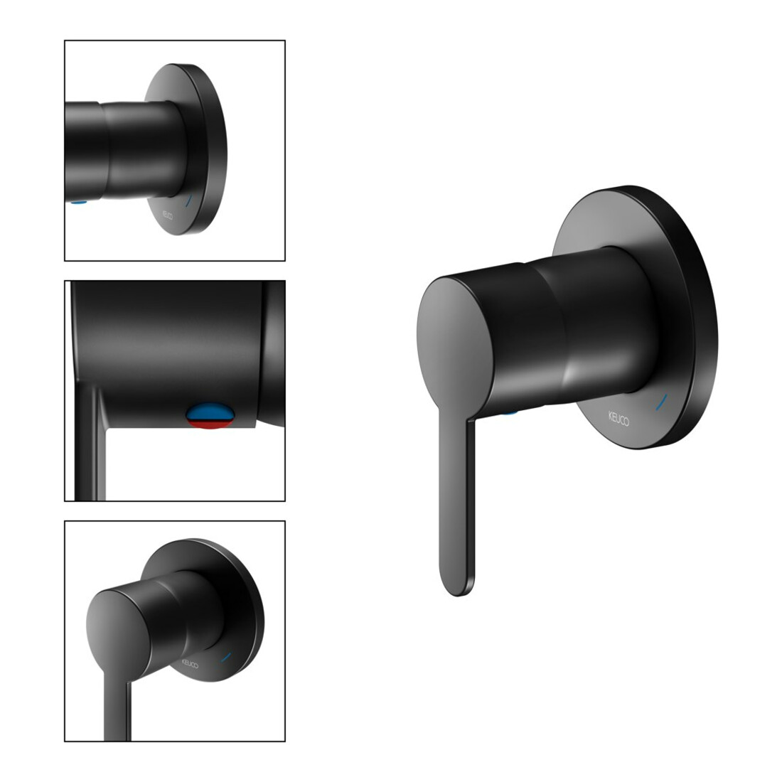 Keuco Set de montage prêt IXMO Flat Mitigeur monocommande encastré, rond, noir mat