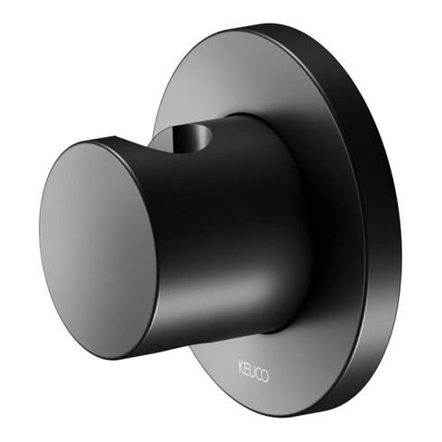 Keuco Support de douche mural IXMO noir mat, rosace ronde, utilisable à droite ou à gauche