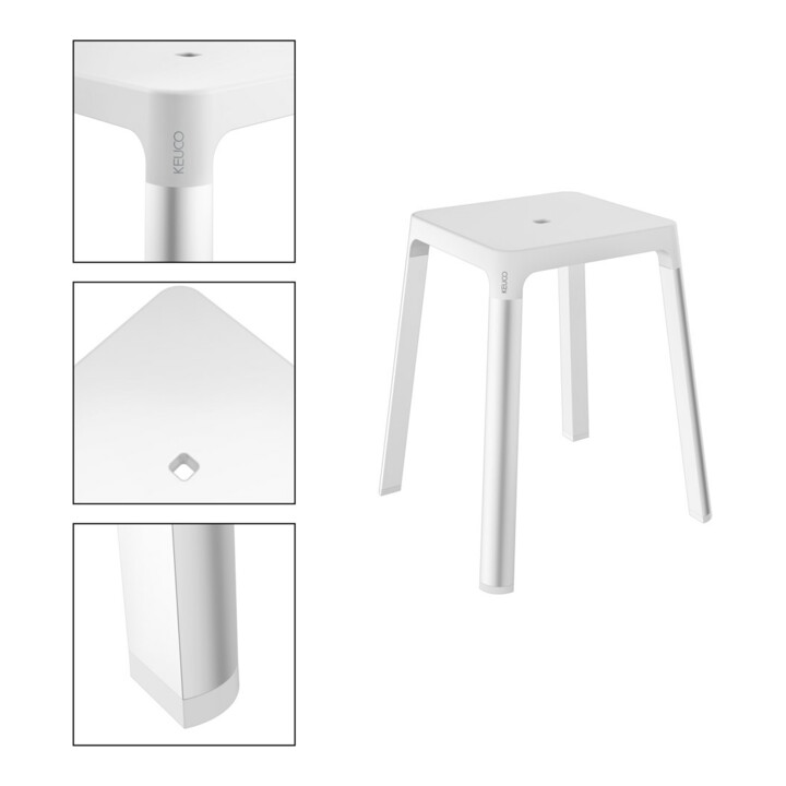Keuco Tabouret AXESS Assise 338mm, alu argenté anodisé/blanc