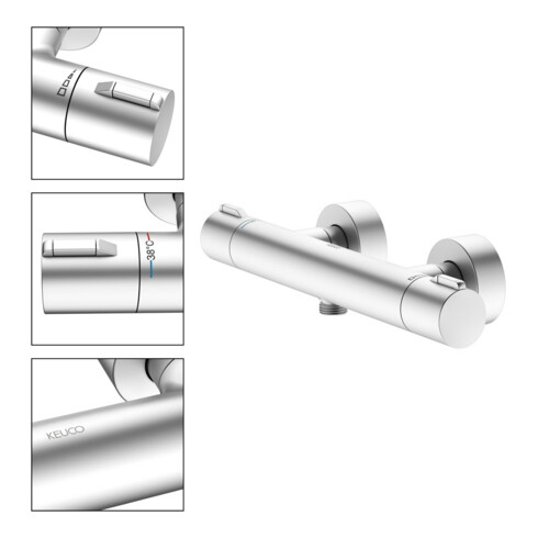 Keuco Thermostat-Brausemischer Plan blue AP, Aluminium-finish