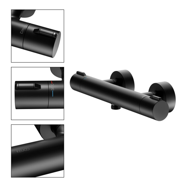 Keuco Thermostat-Brausemischer Plan blue AP, schwarz-matt