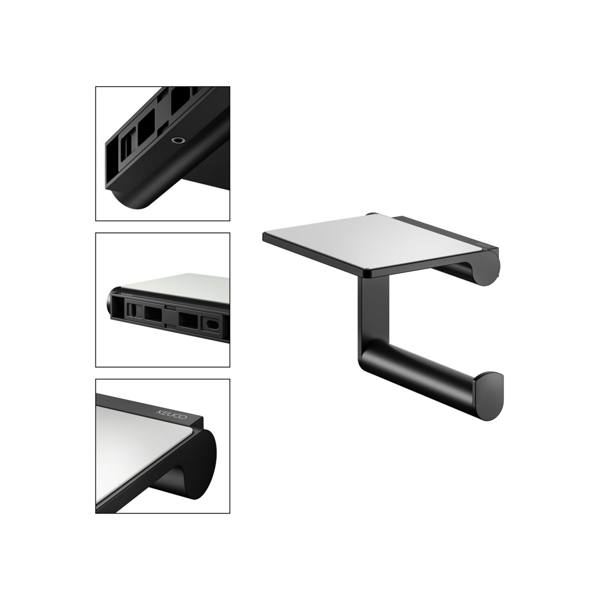 Keuco Toilettenpapierhalter Plan off., mit Ablage, schwarz matt / schwarz