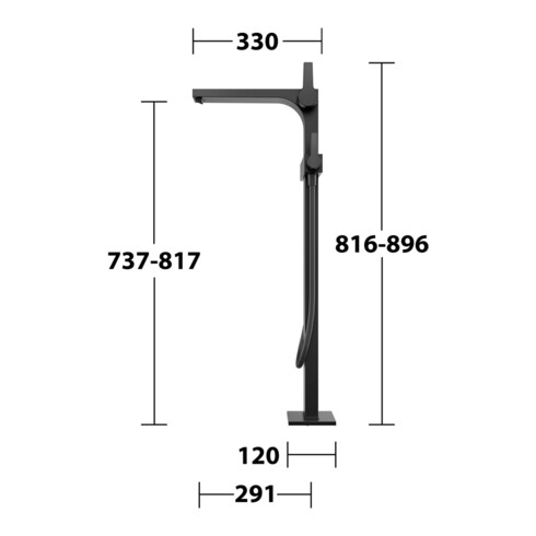 Keuco Wannen-Einhebelmischer Edition 11 bodensteh., Ausl. 291mm, schwarz matt