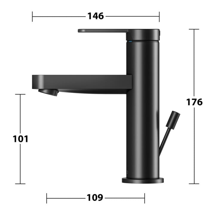 Keuco Waschtisch-Einhebelmischer 100 IXMO Flat Ausl. 109mm, m Abl.garn, schwarz matt