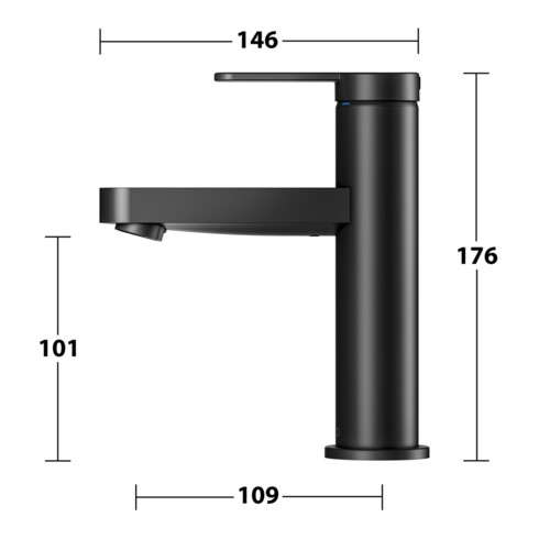 Keuco Waschtisch-Einhebelmischer 100 IXMO Flat Ausl. 109mm, o. Abl.garn, schwarz matt