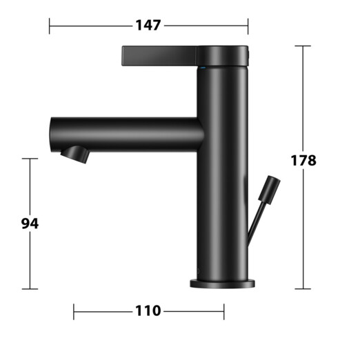 Keuco Waschtisch-Einhebelmischer 100 IXMO Pure Ausl. 110mm, m Abl-Garnitur, sw matt