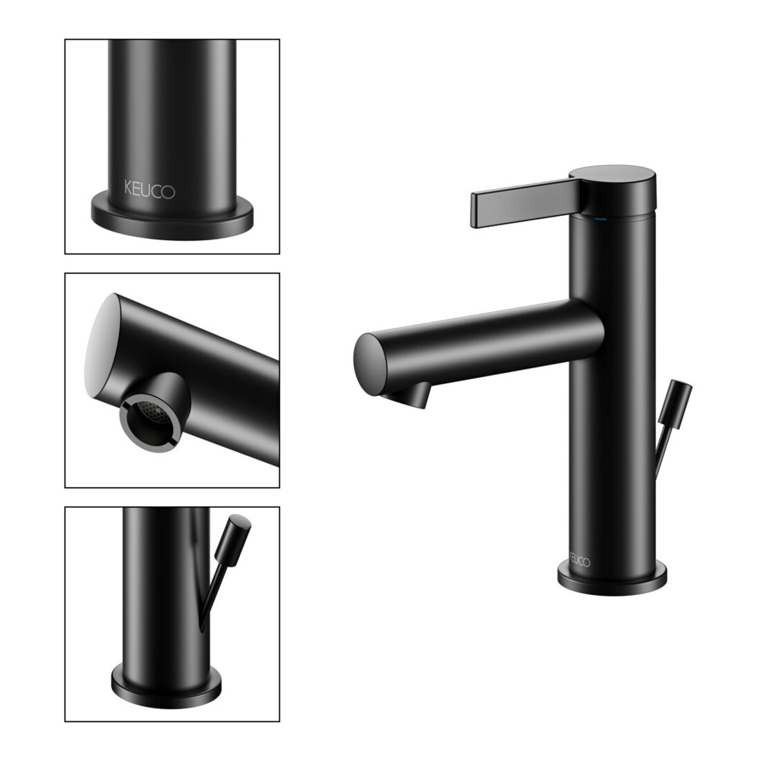 Keuco Waschtisch-Einhebelmischer 100 IXMO Pure Ausl. 110mm, m Abl-Garnitur, sw matt