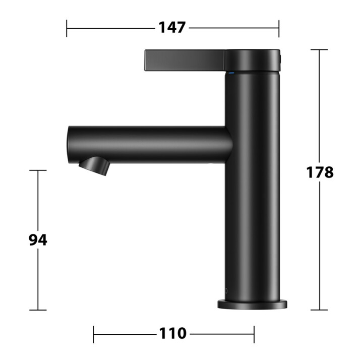Keuco Waschtisch-Einhebelmischer 100 IXMO Pure Ausl. 110mm, o. Abl-Garnitur, sw matt