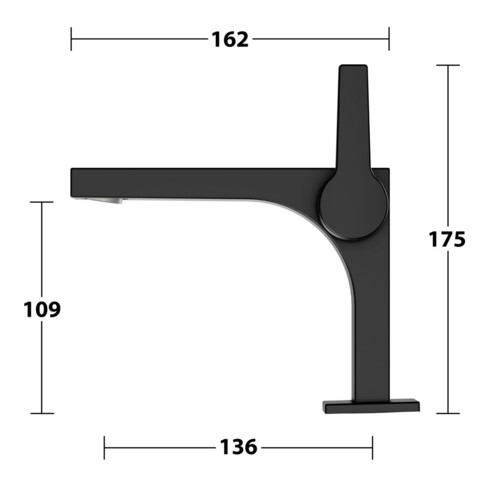 Keuco Waschtisch-Einhebelmischer 110 Edition 11 Ausl. 136mm, o. Abl.garn, schwarz matt