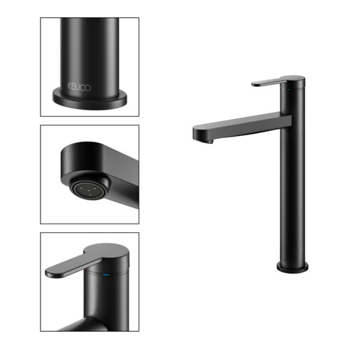 Keuco Waschtisch-Einhebelmischer 210 IXMO Flat Ausl. 159mm, o. Abl.garn, schwarz matt