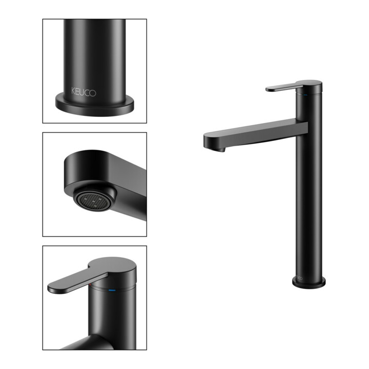 Keuco Waschtisch-Einhebelmischer 210 IXMO Flat Ausl. 159mm, o. Abl.garn, schwarz matt