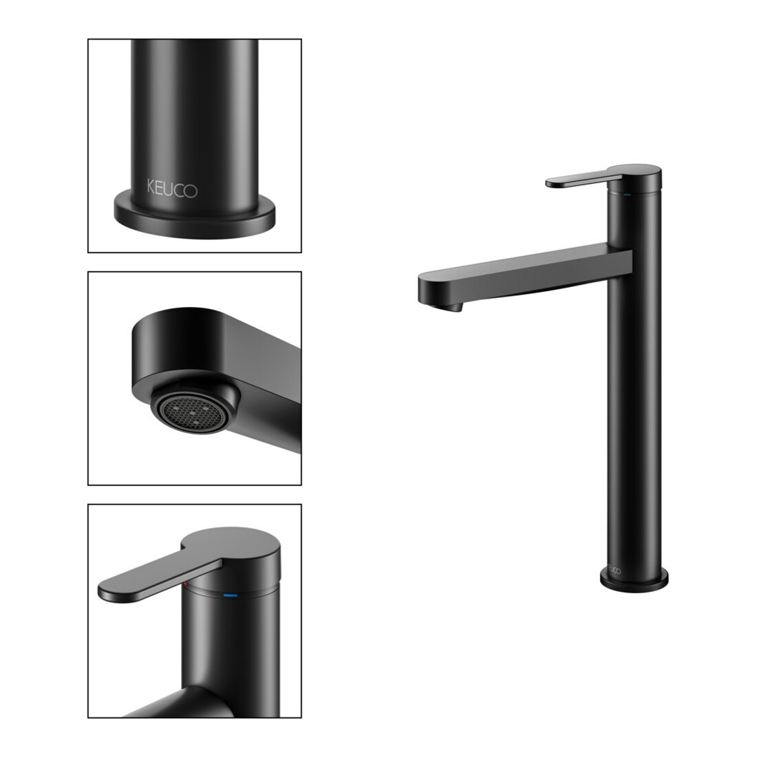 Keuco Waschtisch-Einhebelmischer 210 IXMO Flat Ausl. 159mm, o. Abl.garn, schwarz matt