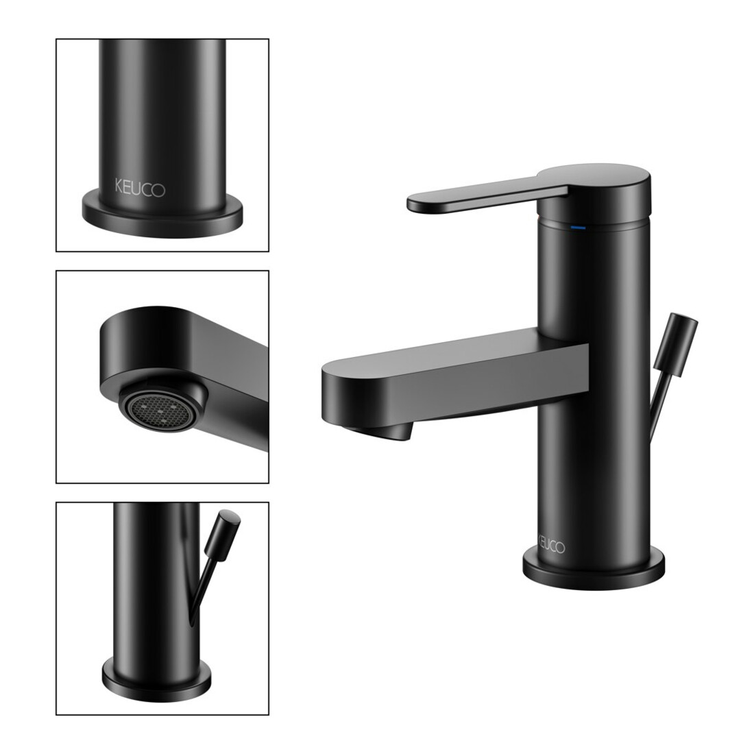Keuco Waschtisch-Einhebelmischer 60 IXMO Flat Ausl. 89mm, m Abl.garn, schwarz matt
