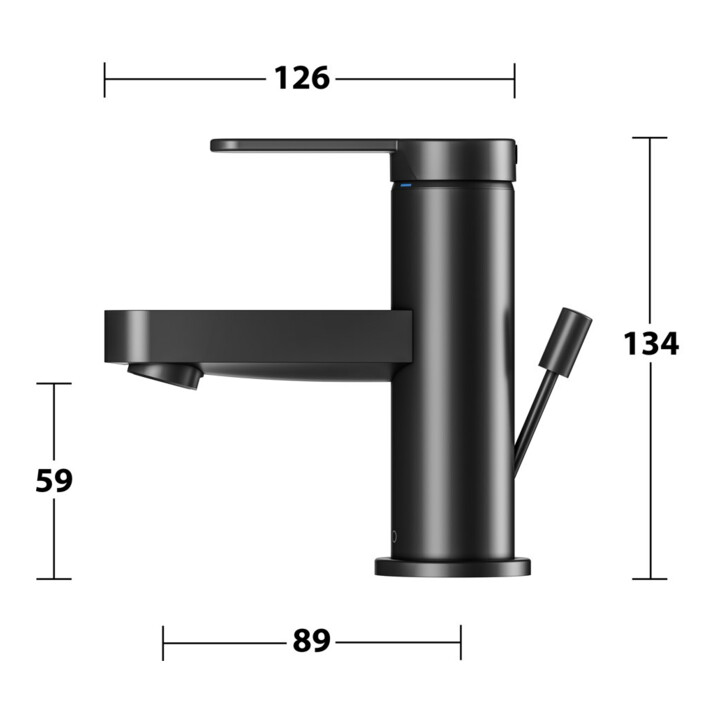 Keuco Waschtisch-Einhebelmischer 60 IXMO Flat Ausl. 89mm, m Abl.garn, schwarz matt