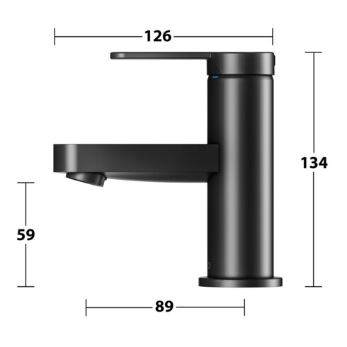 Keuco Waschtisch-Einhebelmischer 60 IXMO Flat Ausl. 89mm, o. Abl.garn, schwarz matt