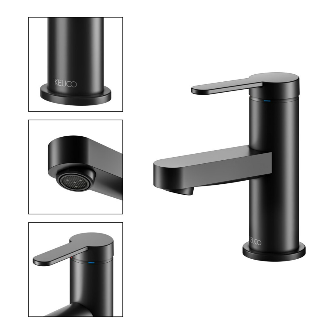 Keuco Waschtisch-Einhebelmischer 60 IXMO Flat Ausl. 89mm, o. Abl.garn, schwarz matt