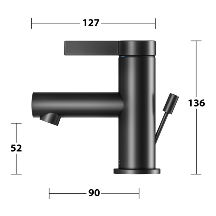 Keuco Waschtisch-Einhebelmischer 60 IXMO Pure Ausl. 90mm, m Abl-Garnitur, schwarz matt