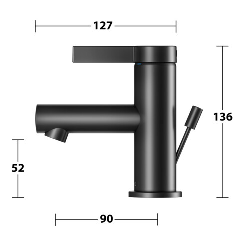 Keuco Waschtisch-Einhebelmischer 60 IXMO Pure Ausl. 90mm, m Abl-Garnitur, schwarz matt