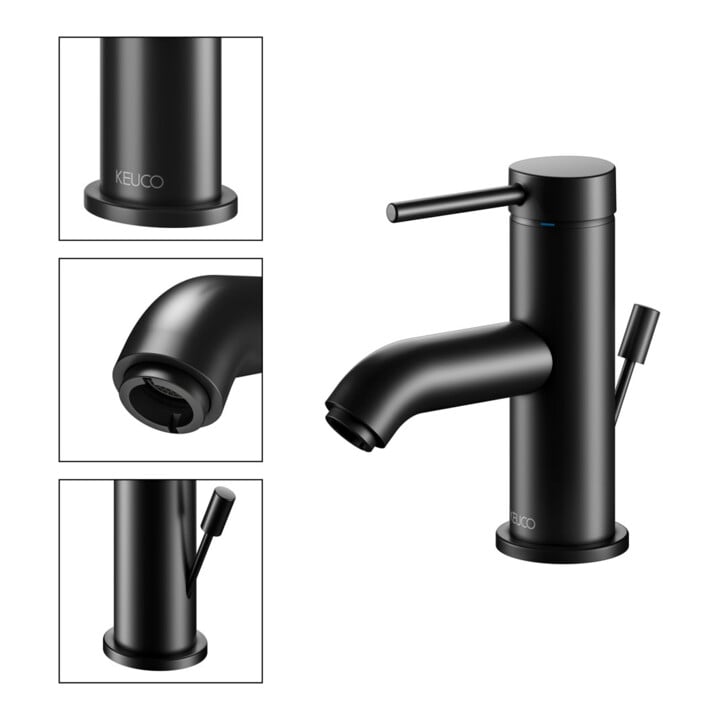 Keuco Waschtisch-Einhebelmischer 60 IXMO Soft Ausl. 94mm, m Abl-Garnitur, schwarz matt