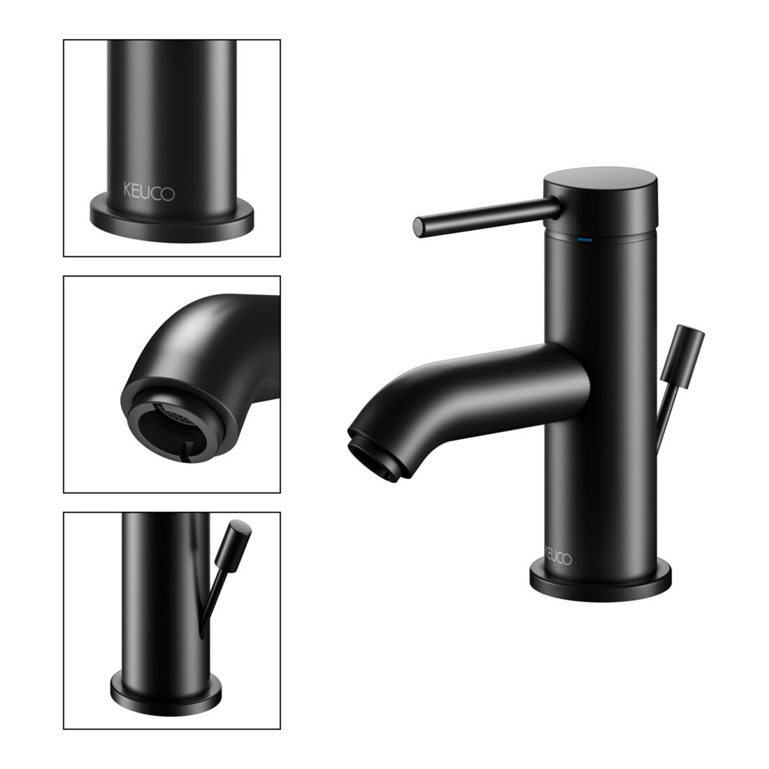 Keuco Waschtisch-Einhebelmischer 60 IXMO Soft Ausl. 94mm, m Abl-Garnitur, schwarz matt