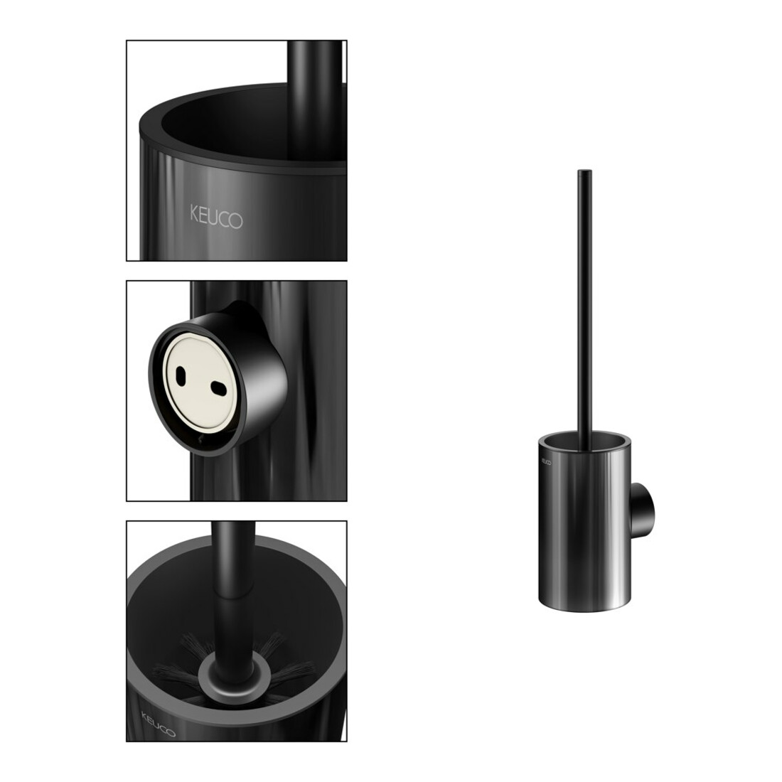 Keuco WC-Bürstengarnitur REVA 12864 Wd.Mod., m Echtkr.-Glas matt., sw matt